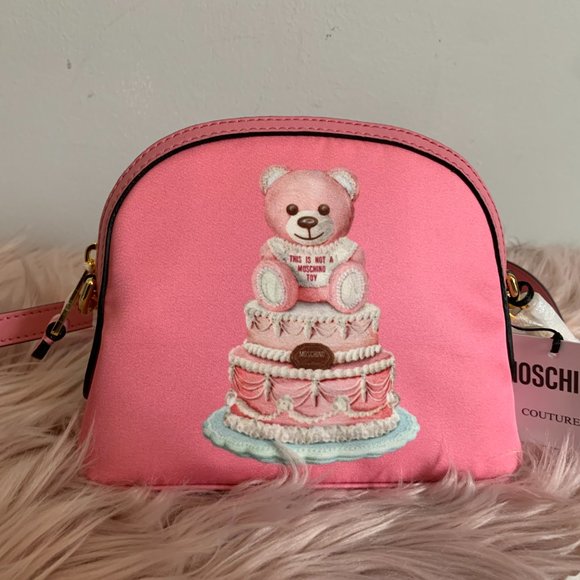 Moschino Bags Moschino Leather Trimmed Bear Print Satin Twill Shoulder Bag Made In Italy